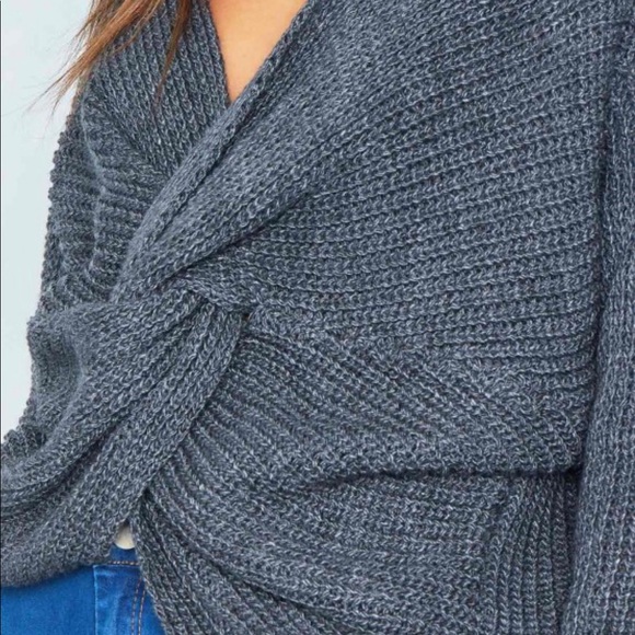 Grey Twist Oversized Knit Sweater - Picture 4 of 7